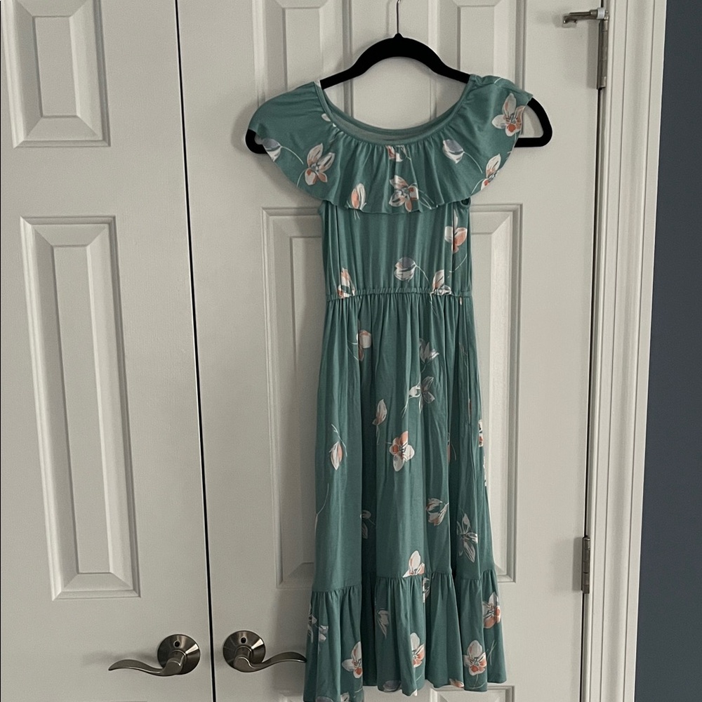 Girls' Teal Floral Ruffle Maxi Dress - Casual
